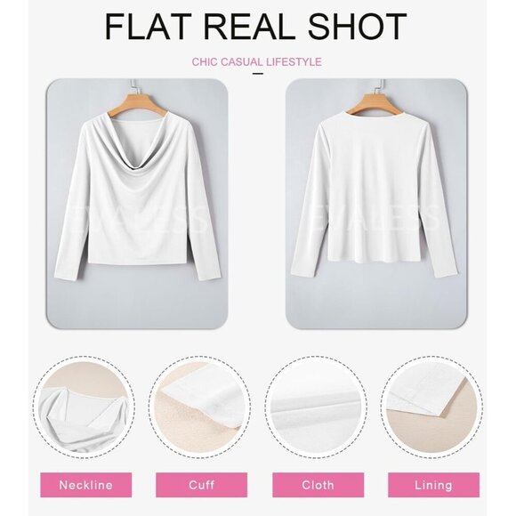 Women's Polyester Cowl Neck Top Loose Fit Long Sleeve Fall Casual Office - Picture 5 of 6
